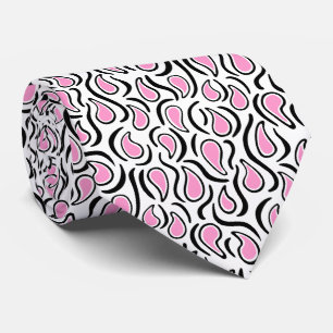 Cravate Paisley Abstrait 230523 - Rose, Noir et Blanc