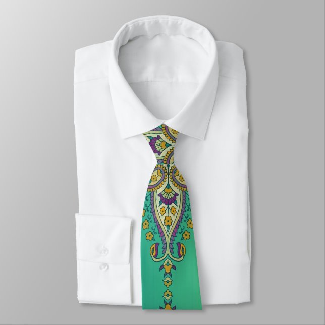 Cravate Paisley sur Vert (Attaché)