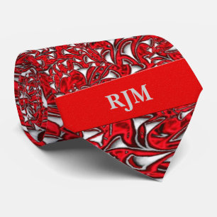 Cravate Paisson rouge vif et blanc Imprimer avec Monogramm