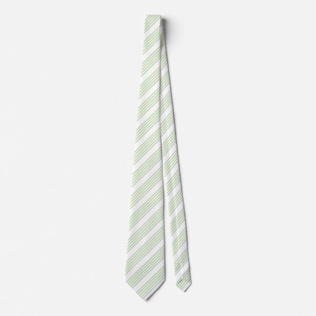 Cravate Pale vert et blanc cinq bandes motif (Devant)