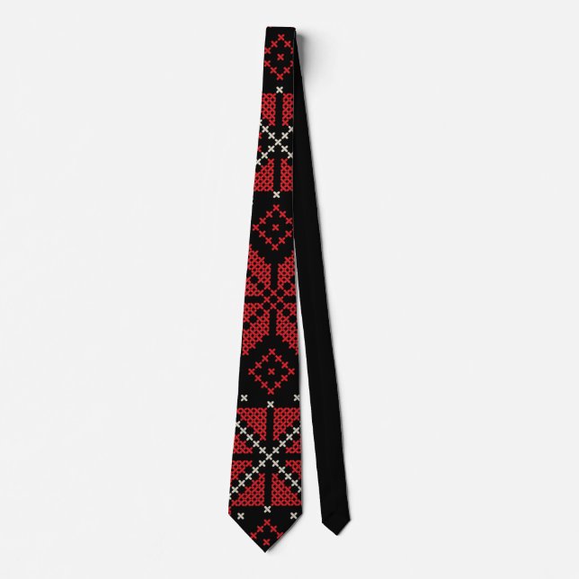 Cravate Palestine Broderie Tatreez Motif12 crm-rouge (Devant)