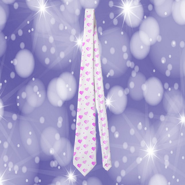 Cravate Palette d'aquarelle rose Coeurs et points (A tie with a pink watercolor heart pattern)