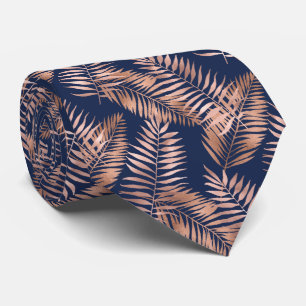 Cravate Palm Tropical Feuille Motif Rose Gold Marine Bleu