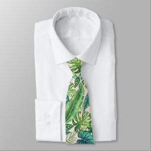 Cravate Palm vert et Turquoise Tropical Banana Monstera Fe