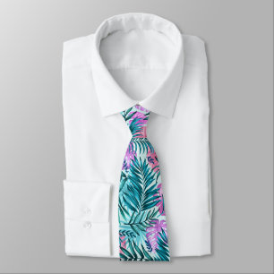 Cravate Palme rose et Turquoise Tropical & Monstera Feuill