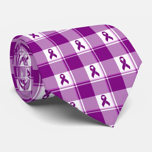Cravate Pancreatic Cancer Awareness Plaid Purple Ribbon (Roulé)