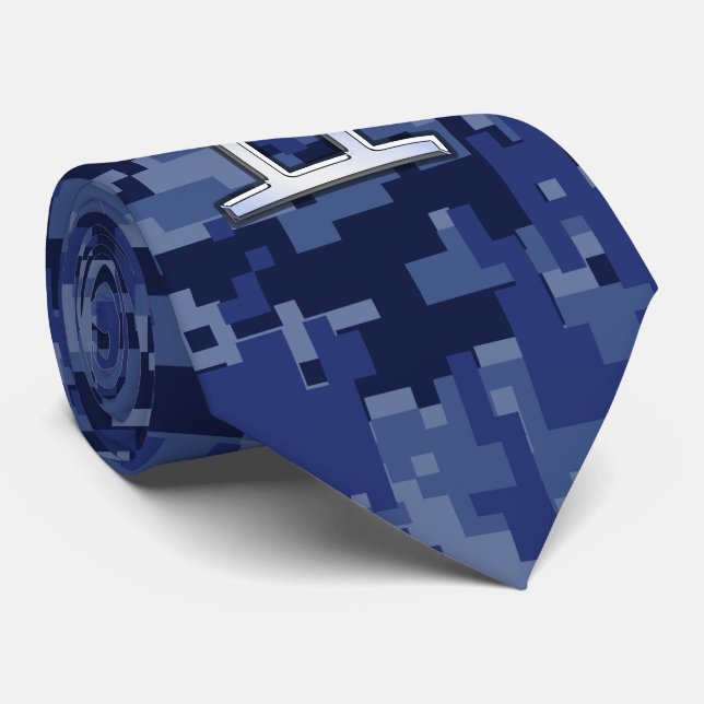 Cravate Panneau Zodiac Gemini Marine Camo numérique bleu (Roulé)