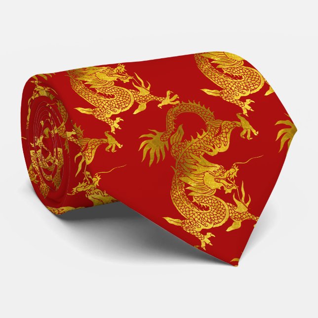 Cravate Papier Dragon d'or coupé Chinois Nouvel An Zodiac  (Roulé)