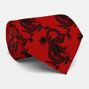 Cravate Papier Dragon noir Chine Nouvel An Zodiac Rouge