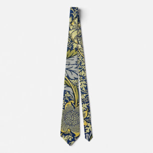 Cravate Papier Peint Floral William Morris Kennet Bleu Or