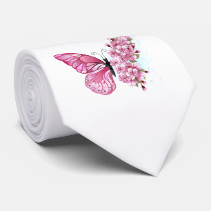 Cravate Papillon à fleurs avec Sakura rose