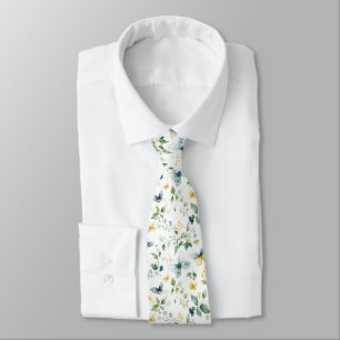 Cravate Papillon à motif floral aquarelle en jaune doux