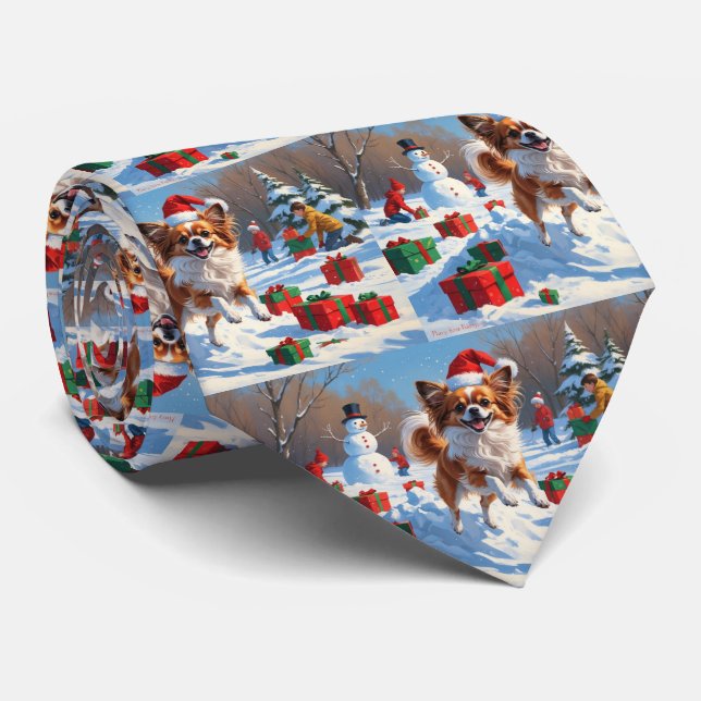 Cravate Papillon Chien courant dans la neige avec Casquett (Roulé)