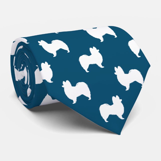 Cravate Papillon Chien Silhouettes Motif Bleu et Blanc (Roulé)