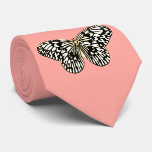 Cravate Papillon noir et blanc, arrière - plan corail rose