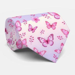 Cravate Papillon rose et motif floral