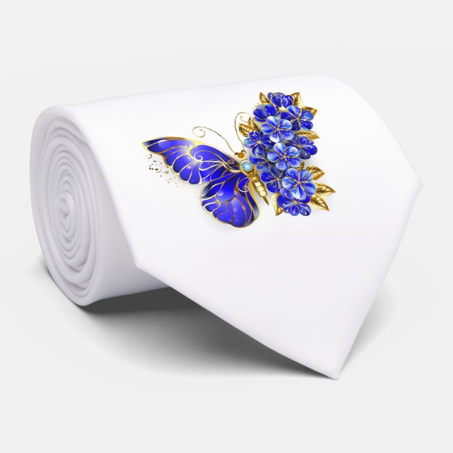 Cravate Papillon saphir à fleurs (Roulé)