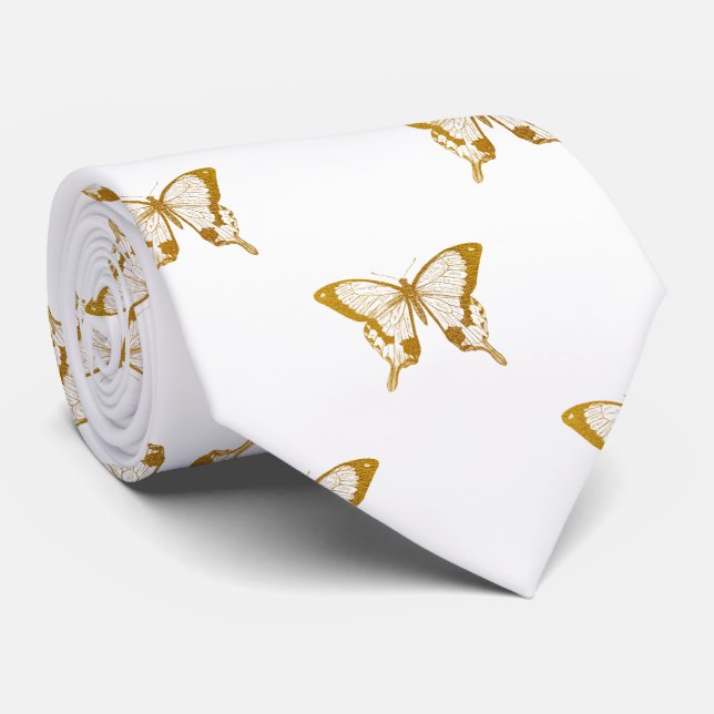 Cravate Papillons à huile métallique sur blanc (Roulé)
