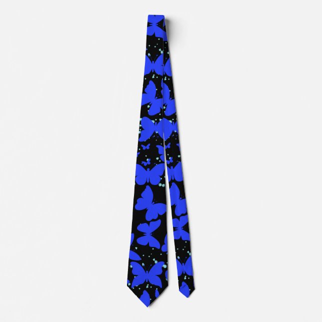 Cravate Papillons bleus Motif C01.b Black BG (Devant)
