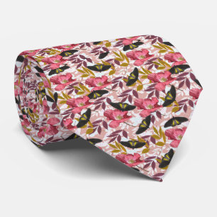 Cravate Papillons colorés artistiques et fleurs de pavot