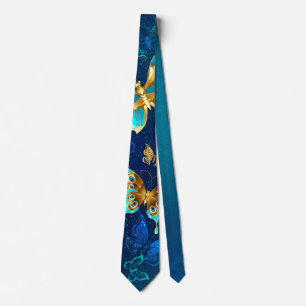 Cravate Papillons dorés sur fond bleu