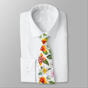 Cravate Papillons et fleurs sur fond blanc