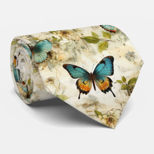 Cravate Papillons et fleurs vintage colorés