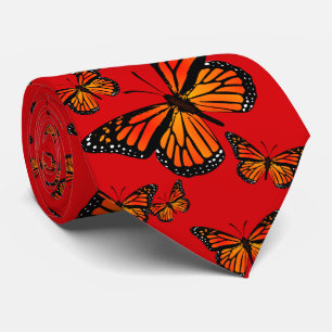 Cravate Papillons Monarque sur rouge