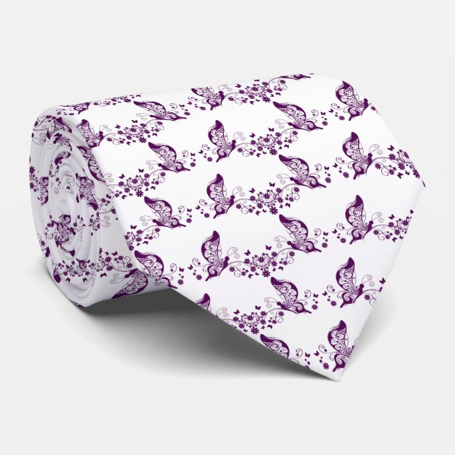 Cravate Papillons violets (Roulé)