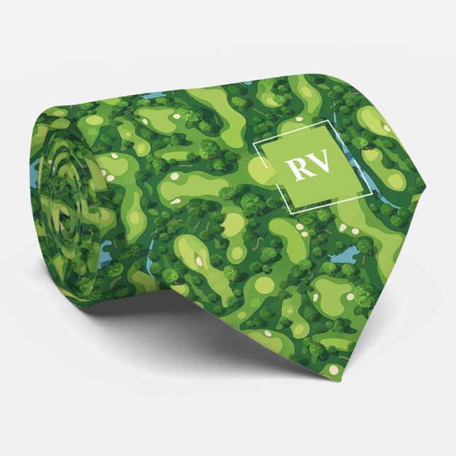 Cravate Parcours de golf vert Monogramme (Roulé)