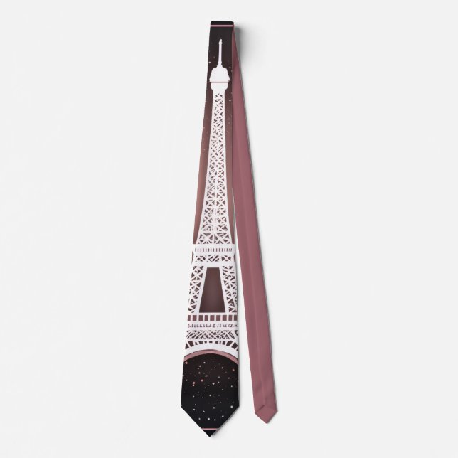 Cravate Parisian Night Silver Eiffel Tower Blush Pink Chic (Devant)