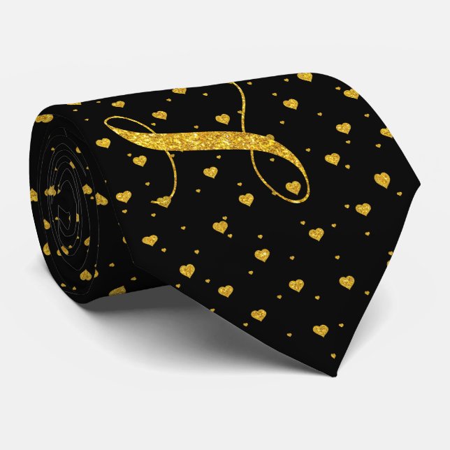 Cravate Parties scintillant Black & Gold Coeurs et Motif d (Roulé)