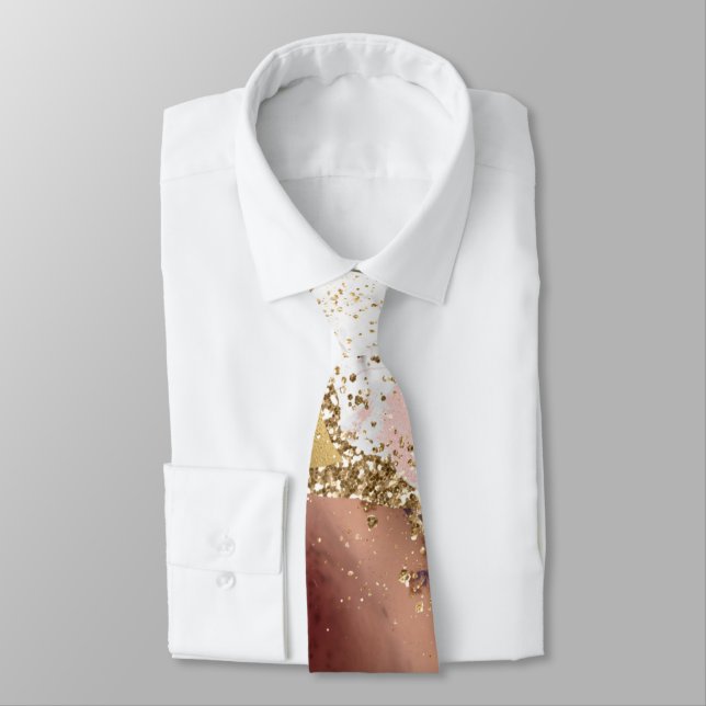 Cravate Parties scintillant d'or rose blanc noir marbre d' (Attaché)