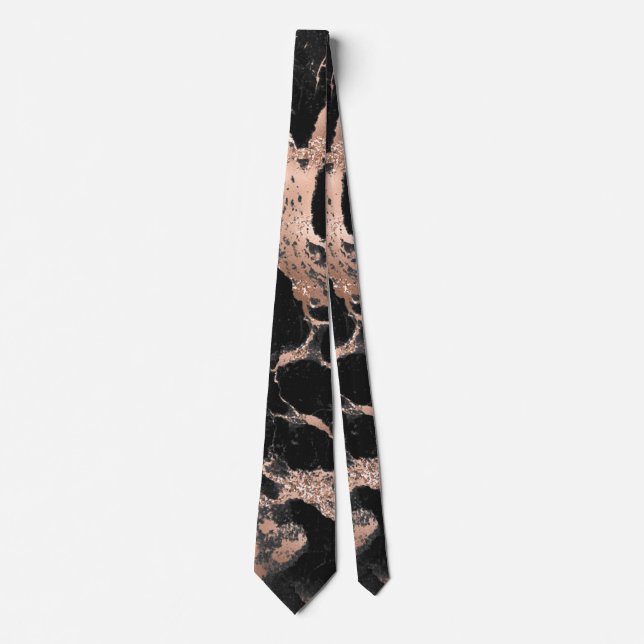 Cravate Parties scintillant en marbre noir rose or (Devant)