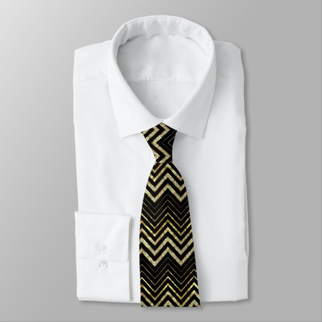Cravate Parties scintillant or & Zigzag Chevron Motif (Attaché)