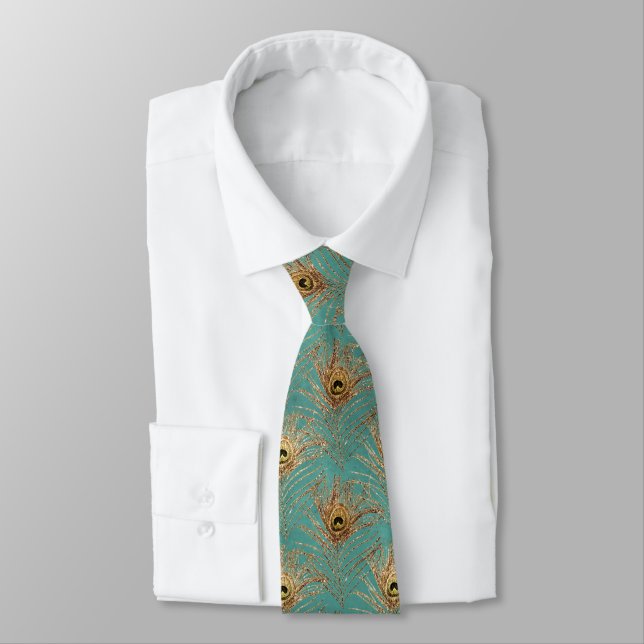 Cravate Parties scintillant Peacock Feathers Motif (Attaché)