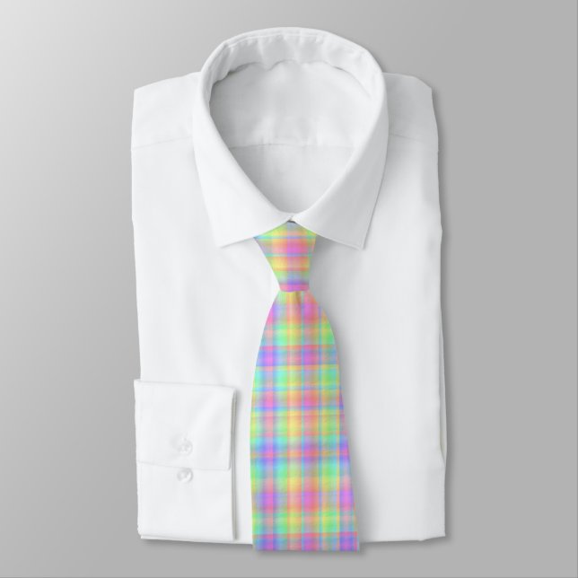 Cravate Pastel Plaid Hommes Jaune Bleu Vert Violet (Attaché)