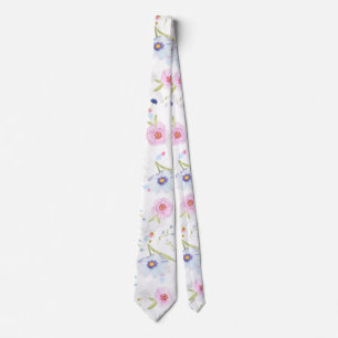 Cravate Pastel rose et bleu Fleurs