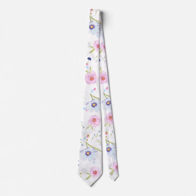 Cravate Pastel rose et bleu Fleurs (Devant)