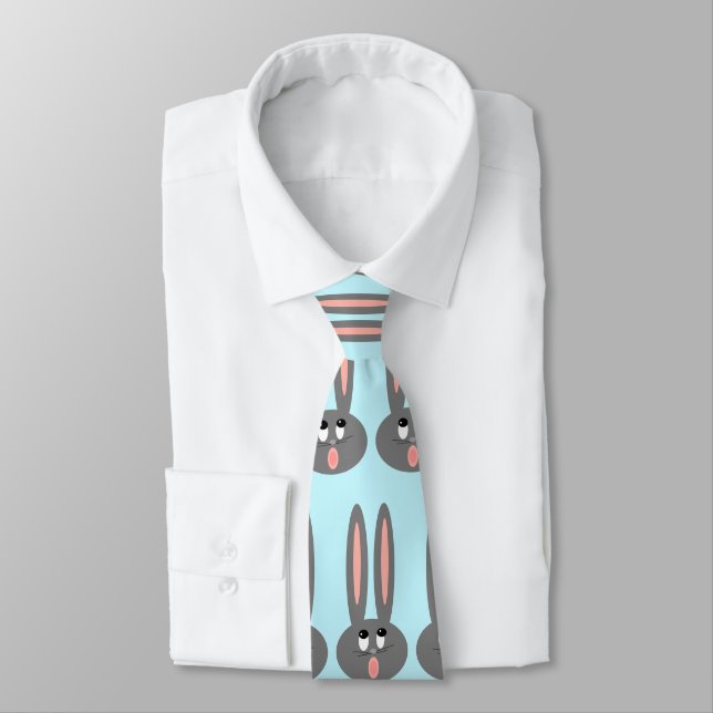 Cravate Pastel Turquoise Grey Bunny Pâques Motif Mens (Attaché)