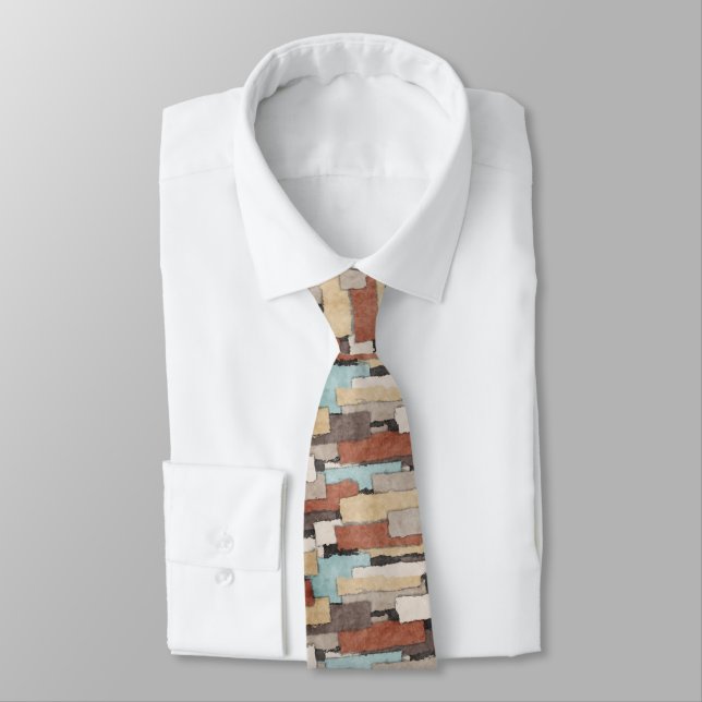 Cravate Patchwork de tons de la Terre Abstraite (Attaché)