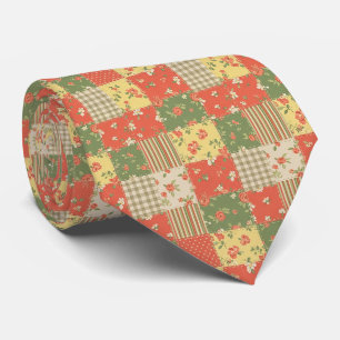 Cravate Patchwork Gingham Floral Aspect Maison de Campagne