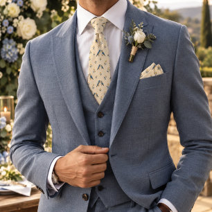 Cravate Patrimoine romantique bleu motif oiseau