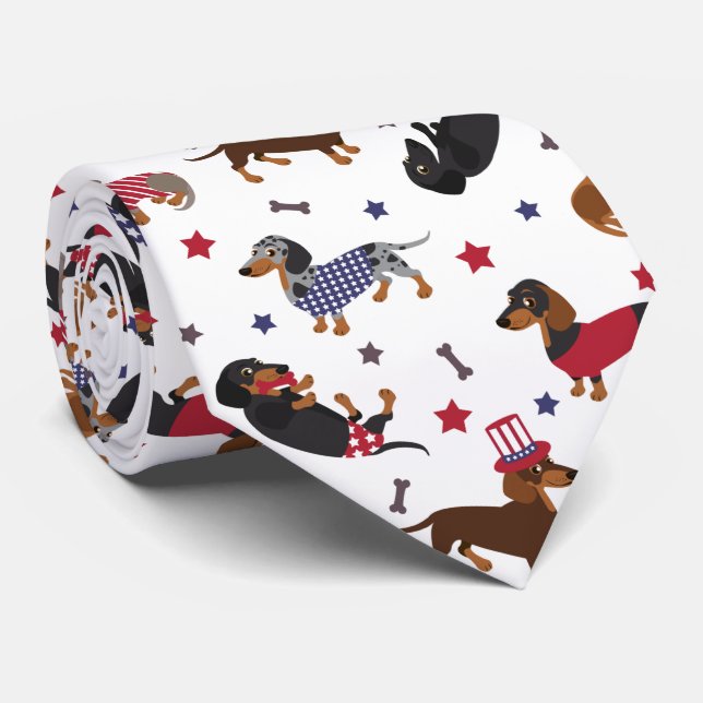 Cravate Patriotique Dachshund (Roulé)