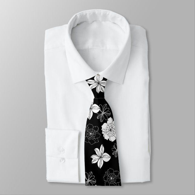 Cravate Patters de Black & White Floral (Attaché)