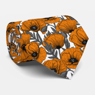Cravate Pavot orange sur blanc