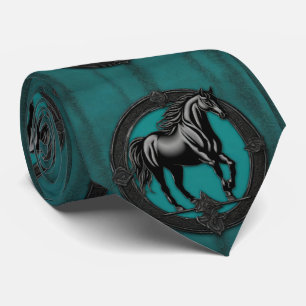 Cravate Pays de l'Ouest équestre Turquoise Cheval noir