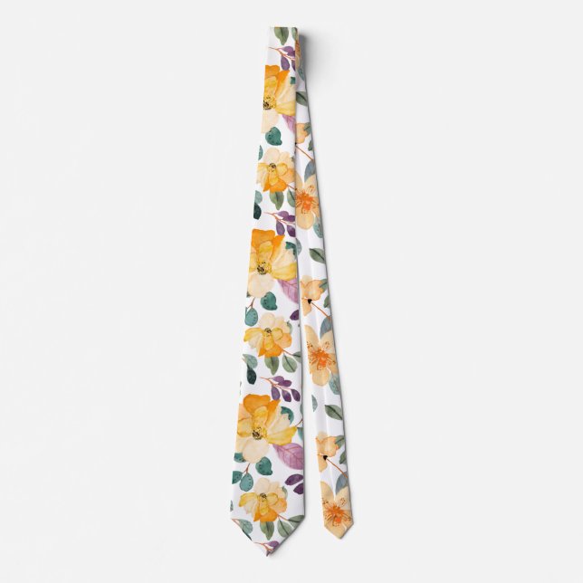 Cravate Peach Yellow Moderne Joli motif floral (Devant)