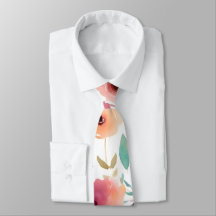 Pêche et aquarelle bleu Necktie florale