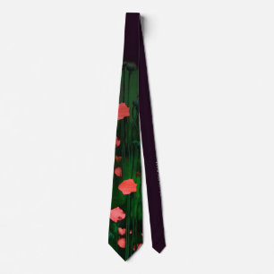 Cravate Pêche & Fleurs vertes, Floral Art Modèle Élégant